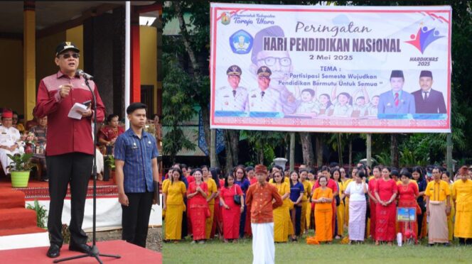 
					Frederik Victor Palembang, Bupati Toraja Utara pimpin Upacara Hardiknas 2 Mei 2025 di Lapangan Bakti. Foto: Istimewa/Vressnews