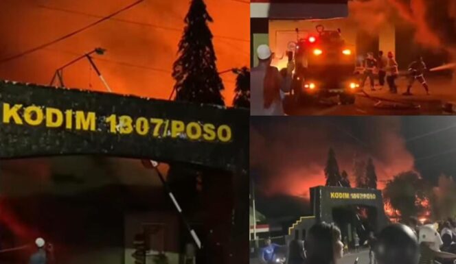 
					Markas KODIM 1307 Poso terbakar, pada Senin (26/5/2025). Foto: Istimewa