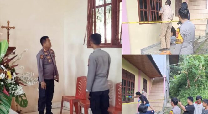 
					Kasus pencurian di Gereja Katolik Santo Ambrosius La'bo pada Jumat (13 Juni 2025) dan pencurian di Gereja Toraja Jemaat Gloria Ke'pe pada Kamis (12 Juni 2025) di Kecamatan Mengkendek, Tana Toraja. Foto: Istimewa