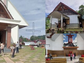 Personil Polres Torut bersihkan sejumlah Rumah Ibadah di Toraja Utara, Senin (22/6/2025). Foto: Istimewa