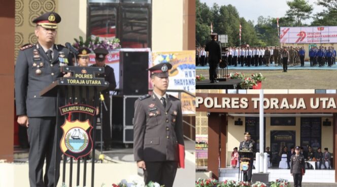 
					Upacara HUT Bhayangkara ke 79, di halaman Mapolres Toraja Utara, Selasa (1/7/2025). Foto: Istimewa