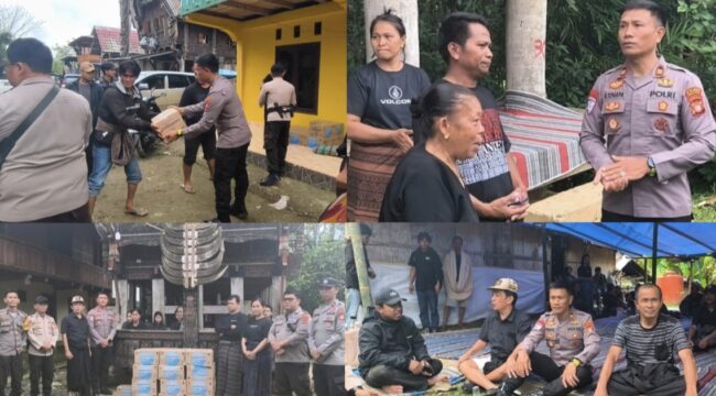 Polres Toraja Utara salurkan bantuan Peduli Kasih kepada keluarga korban kecelakaan maut di Lembang Tampan Bonga, pada Minggu (13/7/2025). Foto: Dok. Vressnews
