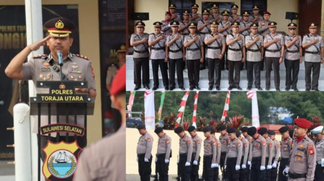 
					Kolase Upacara Peringatan Hari Juang Polri Tahun 2025 di Polres Toraja Utara. Foto: Istimewa