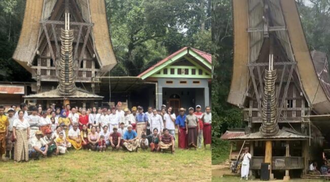 Rumpun Keluarga Tongkonan Torombi saat menggelar pertemuan Adat pada Bulan Mei 2025 di Tongkonan Torombi yang terancam dieksekusi. Foto: Istimewa