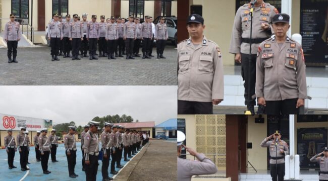 Kapolres Toraja Utara, AKBP. Stephanus Lukcyto saat pimpinan kegiatan apel jam pimpinan di Halaman Mapolres Toraja Utara, pada Senin (20/10/2025) pagi kemarin.
