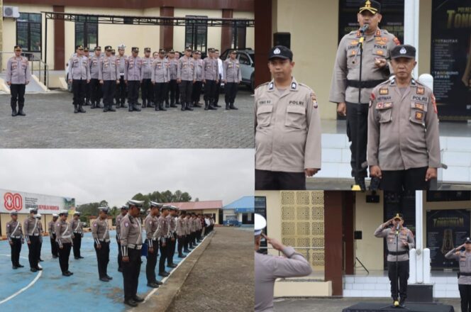 
					Kapolres Toraja Utara, AKBP. Stephanus Lukcyto saat pimpinan kegiatan apel jam pimpinan di Halaman Mapolres Toraja Utara, pada Senin (20/10/2025) pagi kemarin.