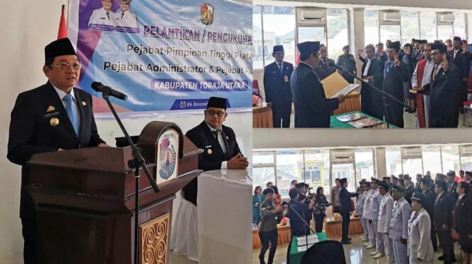 
					Sebanyak 36 pejabat di Lingkup Pemda Toraja Utara resmi dilantik, Kamis (6/11/2025). Foto: Istimewa