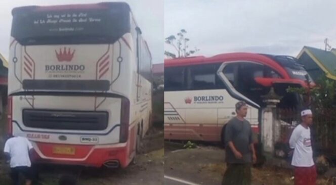 
					Bus Borlindo rute Toraja - Makassar mengalami kecelakaan tunggal di Enrekang, Sabtu (27/12/2025). Foto: Istimewa