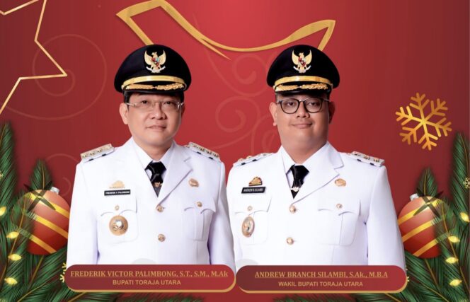 
					Bupati Toraja Utara, Frederik Victor Palimbong dan Wakil Bupati Toraja Utara, Andrew Branch Silambi'. Foto: Istimewa