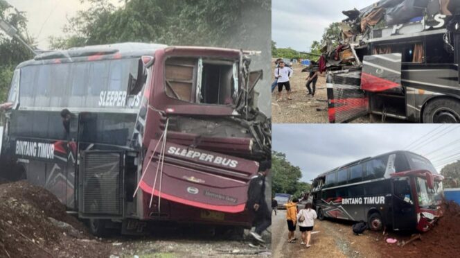 
					Bus Bintang Timur Kecelakaan di Luwu Timur, satu orang tewas, Senin (29/12/2025). Foto: Istimewa
