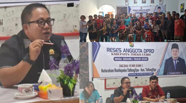 Yopi Rante Maliku, saat Reses Masa Sidang I Tahun 2026 di Kelurahan Rantepaku, Kecamatan Tallunglipu, Toraja Utara, pada Kamis (12/2/2026). Foto: Istimewa