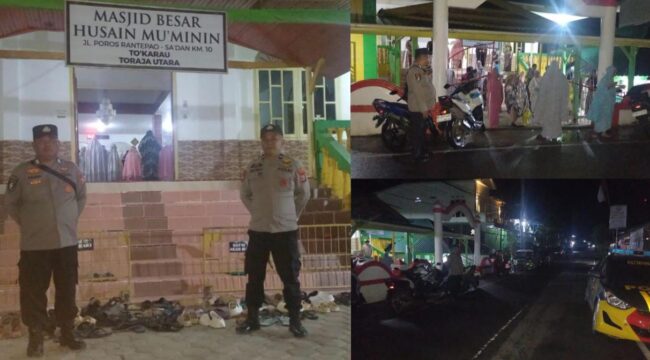 Personil Polsek Sesean, Polres Toraja Utara gelar pengamanan Ibadah Salat Taraweh di Masjid Husain Mu'minin. Foto: Istimewa