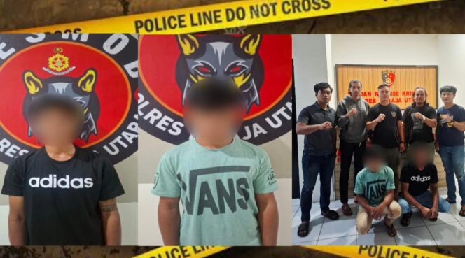 
					Dua pelaku penganiayaan di Lili'kira Ao' Gading, Kecamatan Balusu, diamankan Tim Resmob Satreskrim Polres Toraja Utara. Foto: Istimewa