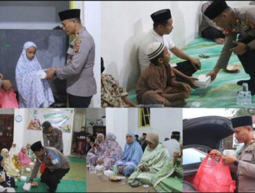Kapolsek Sesean Iptu. Anthon Tonapa bersama personil berbagi takjil dan buka puasa dengan warga di Masjid Husain Mu'minin, pada Senin (2/3/2026). Foto: Istimewa/dok.vressnews