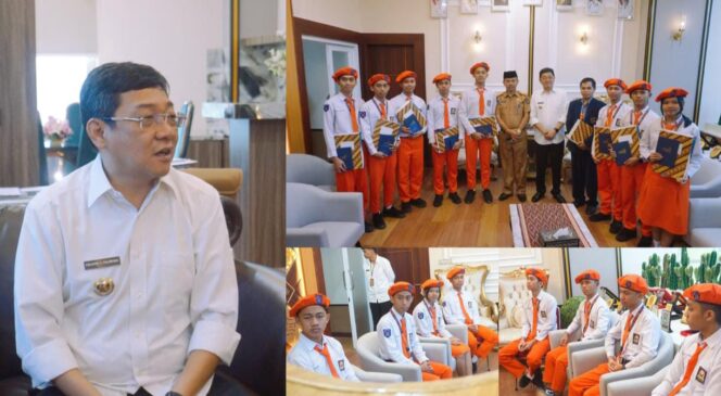 
					Bupati Toraja Utara Frederik Victor Palimbong menerima dan memberikan penghargaan kepada siswa-siswi SMA Kristen Barana' usai mengikuti Thailand International Mathematical Olympiad 2026. Foto: Istimewa