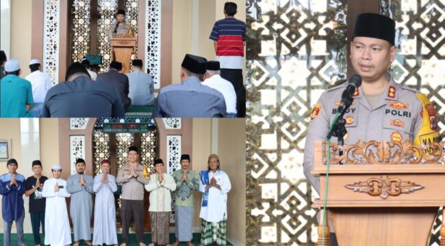 Kapolres Tana Toraja AKBP Budi Hermawan, bertindak selaku khatib Jumat di Masjid Taqwa Kampung Baru Makale. Foto: Istimewa
