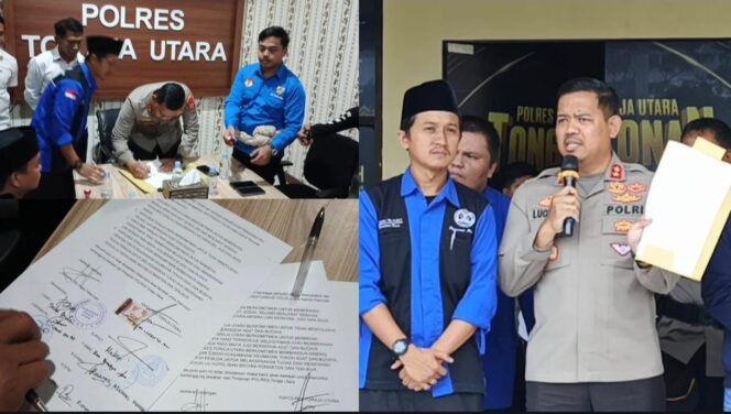 
					Aksi damai Pemuda Toraja yang menghasilkan kesepakatan bersama Kapolres Toraja Utara AKBP. Stephanus Luckyto. Foto: Istimewa