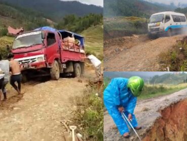 Jalan Poros Simbuang rusak parah. Foto: Istimewa