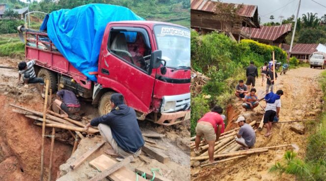 
					Jalan amblas Poros Simbuang di Lembang Puang Bembe Mesakada. Foto: Istimewa