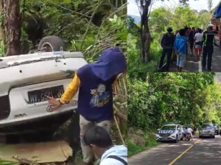 Mobil yang ditumpangi satu keluarga masuk jurang di Enrekang, Kamis (9/4/2026). Foto: Istimewa/Vressnews
