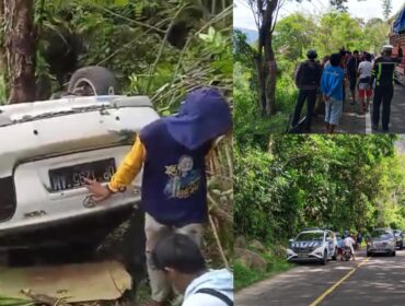Mobil yang ditumpangi satu keluarga masuk jurang di Enrekang, Kamis (9/4/2026). Foto: Istimewa/Vressnews