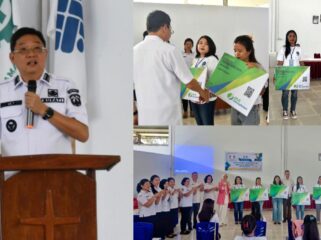 Penyerahan Kartu BPJS Ketenagakerjaan kepada Peserta Pelatihan Garmen di BLK Malakiri oleh Bupati Toraja Utara Frederik Victor Palimbong. Foto: Istimewa