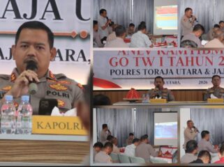 Kapolres Toraja Utara AKBP. Stephanus Luckyto pimpin rapat Analisa dan Evaluasi (Anev) Kamtibmas melalui Gelar Operasional (GO) Triwulan I Tahun 2026 pada Kamis (30/4/2026). Foto: Istimewa