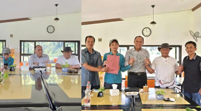 Mantan Kapolres Tana Toraja Victor Datuan Batara saat memediasi Kepala Lembang Saloso dan Wartawan Andarias Padaunan pada Kamis (30/4/2026). Foto: Istimewa