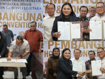 Dewi Sartika Pasande bersama Bupati Gorontalo Utara menandatangani nota kesepahaman (MoU) pembangunan hotel dan convention hall di Gorontalo Utara pada Sabtu (2/5/26) kemarin. Foto: Istimewa