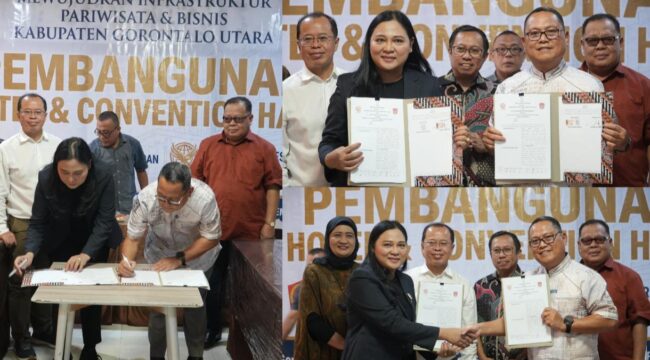 Dewi Sartika Pasande bersama Bupati Gorontalo Utara menandatangani nota kesepahaman (MoU) pembangunan hotel dan convention hall di Gorontalo Utara pada Sabtu (2/5/26) kemarin. Foto: Istimewa