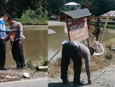 Satlantas Polres Toraja Utara saat melakukan oleh TKP Kecelakaan Maut yang menyebabkan Anak usia 10 tahun di Nanggala tewas ditabrak Pengendara Moge. Foto: Istimewa
