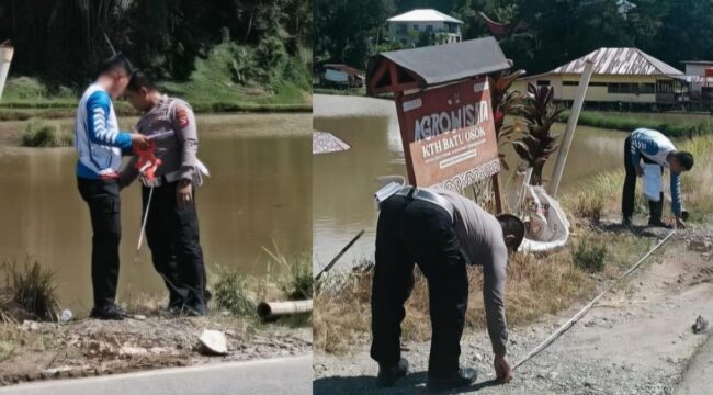 Satlantas Polres Toraja Utara saat melakukan oleh TKP Kecelakaan Maut yang menyebabkan Anak usia 10 tahun di Nanggala tewas ditabrak Pengendara Moge. Foto: Istimewa