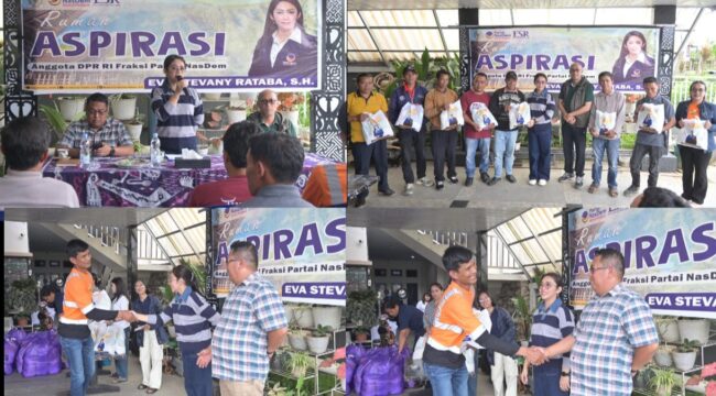 Eva Stevany Rataba bersama Dewan Pimpinan Daerah Partai NasDem Kabupaten Toraja Utara bagikan paket sembako kepada para petugas kebersihan. Foto: Istimewa