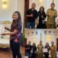 Bupati Toraja Utara Frederik Victor Palimbong, serahkan Piagam Penghargaan kepada Diando Upa Salurante peraih Juara 1 Kategori Wanita jarak 100 Kilometer Dievent Trail Run Rinjani 100. Foto: Istimewa