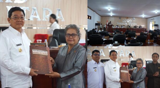 
					Pemda Toraja Utara saat menerima Rekomendasi DPRD hasil Rapat Paripurna LKPJD T.A 2025, pada Selasa (12/5/2026). Foto: Istimewa