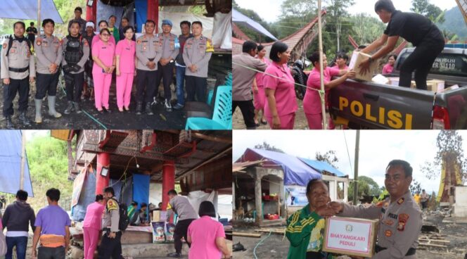 
					Polsek Rindingallo Polres Toraja Utara bersama Bhayangkari salurkan bantuan peduli kasih kepada korban kebakaran di Baruppu. Foto: Istimewa