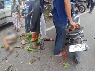 Warga Tana Toraja tertimpa pohon saat melintas di sudut kolam Makale pada Selasa (19/5/2026). Foto: Istimewa