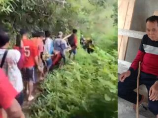 Ambe' Siti (kanan), saat mengalami sakit ia ditandu puluhan kilometer dari Kasambi Lembang Simbuang Batutallu ke Pabatan di Kelurahan Sima, pada Minggu (17/5/2026). Foto: Istimewa