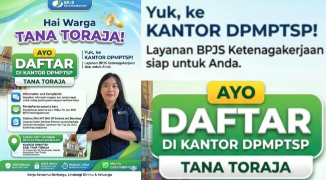 Unit Layanan BPJS Ketenagakerjaan di Kantor Dinas Penanaman Modal dan Pelayanan Terpadu Satu Pintu (DPMPTSP) Kabupaten Tana Toraja. Foto: Istimewa/Vressnews