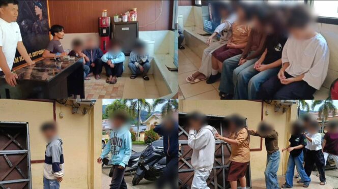 
					Para terduga pelaku aksi perundungan di Tana Torana diamakan polisi, Jumat (29/5/2026). Foto: Istimewa