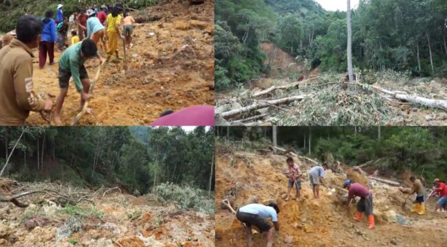 Longsor yang menutup akses jalan utama antara Kecamatan Denpina dengan Kapalapitu. Foto: Istimewa