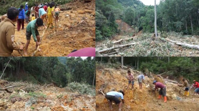 
					Longsor yang menutup akses jalan utama antara Kecamatan Denpina dengan Kapalapitu. Foto: Istimewa