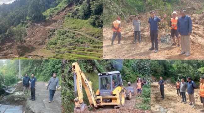 Bupati Toraja Utara Frederik Victor Palimbong kunjungi dan melakukan penanganan di sejumlah titik lokasi longsor yang ada di Kecamatan Denpina, pada Sabtu (30/5/2026). Foto: Istimewa