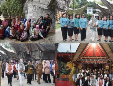 Ketua Umum TP PKK Pusat Ibu Tri Tito Karnavian bersama rombongan didampingi Bupati Toraja Utara Frederik Victor Palimbong dan Ketua TP PKK Toraja Utara Damayanti Batti. Foto: Istimewa