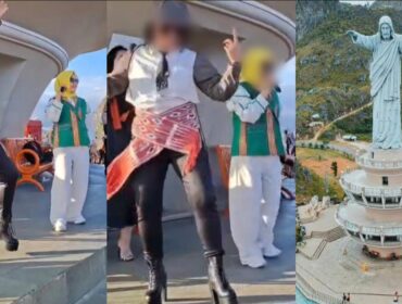 Video viral karoke dangdut mini di pelataran objek wisata patung religi buntu burake. Foto: Istimewa