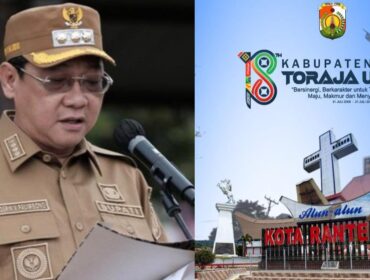 Bupati Torana Utara Frederik Victor Palimbong (kanan), Momen HUT Toraja Utara ke 18. Foto: Istimewa