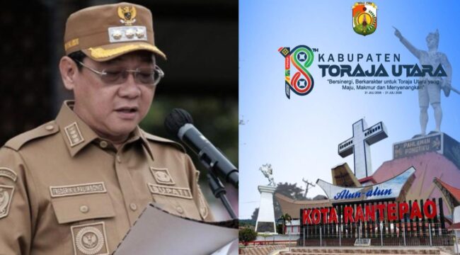 Bupati Torana Utara Frederik Victor Palimbong (kanan), Momen HUT Toraja Utara ke 18. Foto: Istimewa