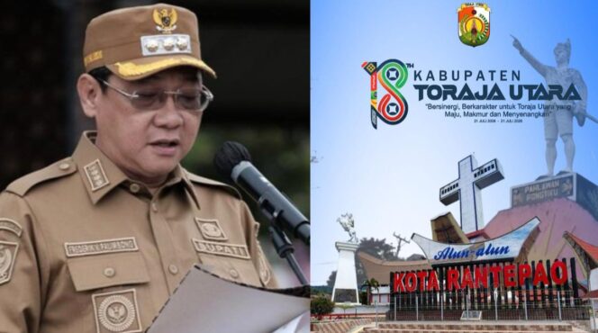 
					Bupati Torana Utara Frederik Victor Palimbong (kanan), Momen HUT Toraja Utara ke 18. Foto: Istimewa