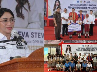 Anggota DPR RI Fraksi Nasdem Eva Stevany Rataba serahkan bantuan Program Indonesia Pintar (PIP) jalur aspirasi, pada Kamis (30/7/2026). Foto: Istimewa