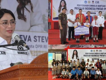 Anggota DPR RI Fraksi Nasdem Eva Stevany Rataba serahkan bantuan Program Indonesia Pintar (PIP) jalur aspirasi, pada Kamis (30/7/2026). Foto: Istimewa